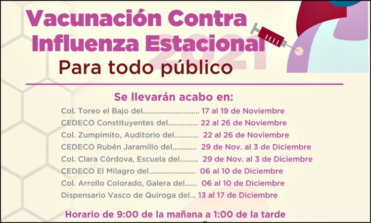 Implementan campaña de vacunación contra influenza estacionaria en Uruapan