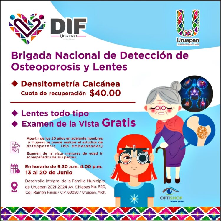 Invita el DIF de Uruapan a Campaña de Detección de Osteoporosis y de Lentes