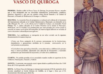 Lanza el Ayuntamiento de Pátzcuaro la convocatoria a presea Vasco de Quiroga