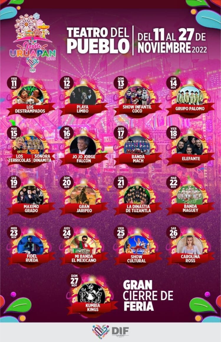 Cartelera para el Teatro del Pueblo en la Feria del DIF municipal de Uruapan 2022