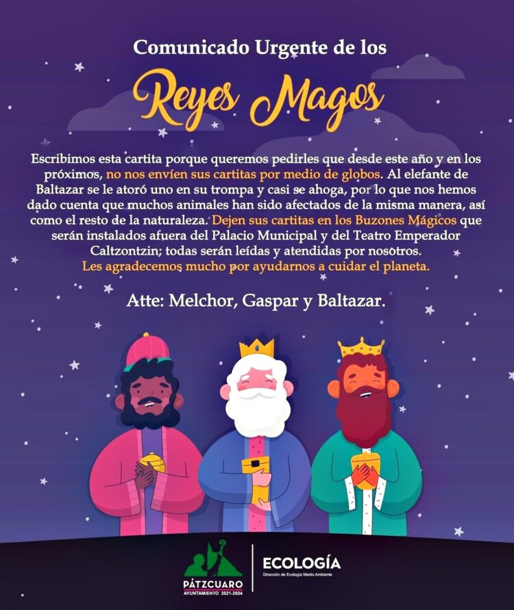 Cartita cariñosa de los tres Reyes Magos a todas las niñas y niños de Pátzcuaro