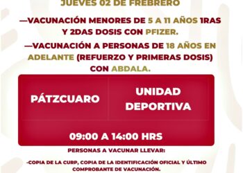 Todas las vacunas en Pátzcuaro, este jueves 2 de febrero del 2023 para todos