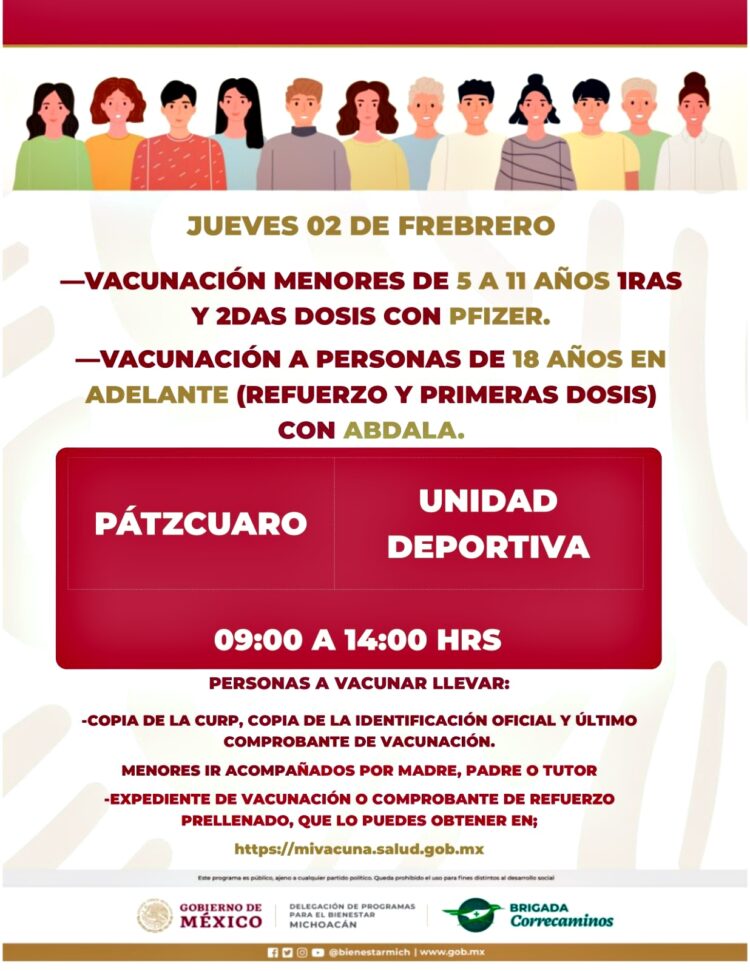 Todas las vacunas en Pátzcuaro, este jueves 2 de febrero del 2023 para todos