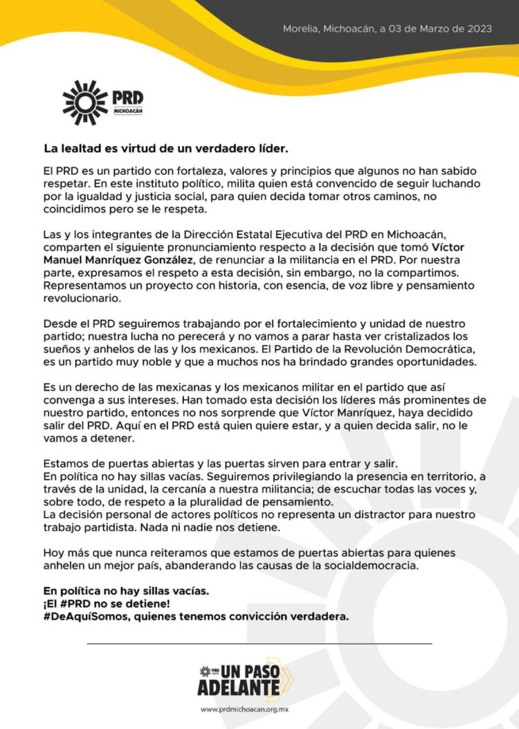 Víctor Manríquez González, traidor: PRD