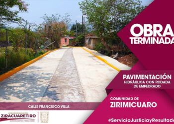 Concluye Gobierno de Ziracuaretiro pavimentación hidráulica en Zirimicuaro