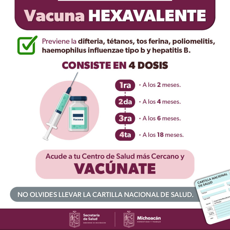 Vital, aplicar la vacuna hexavalente en menores de edad: Secretaría de Salud