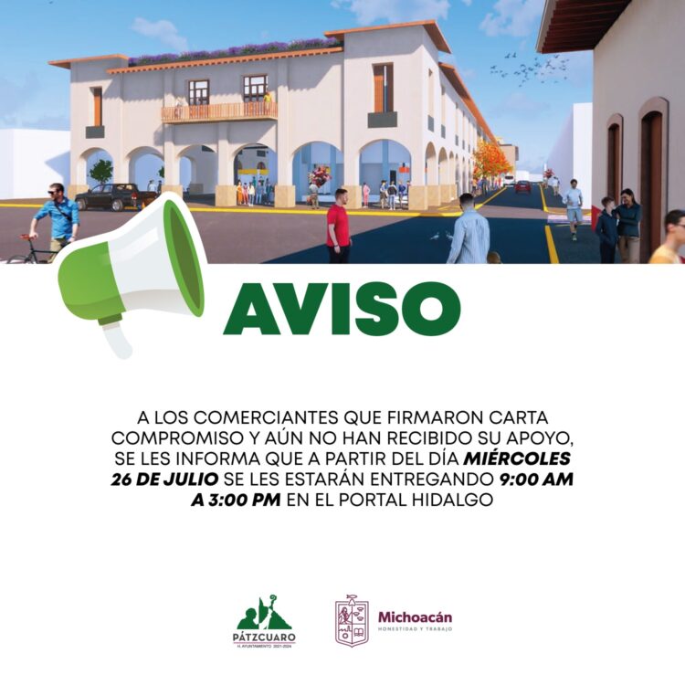 Aviso a comerciantes de Pátzcuaro