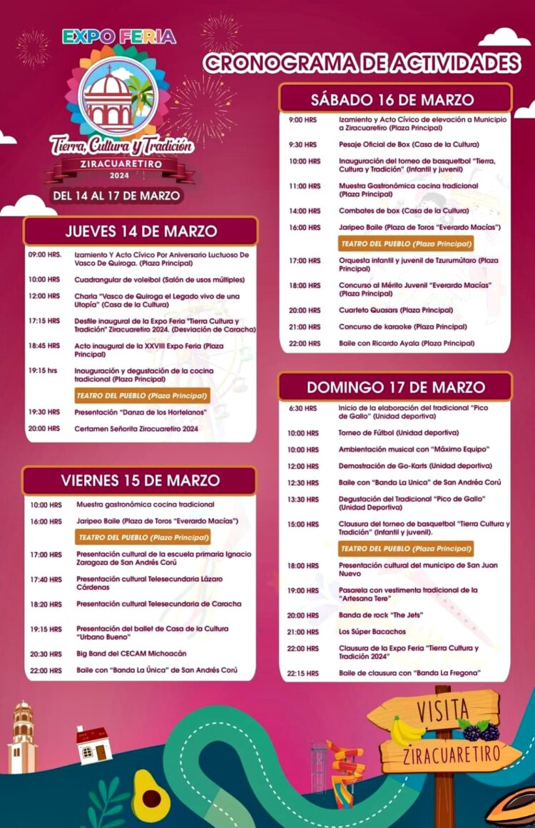 Aquí el programa de eventos y actividades de la Expo Feria del 2024 en Ziracuaretiro