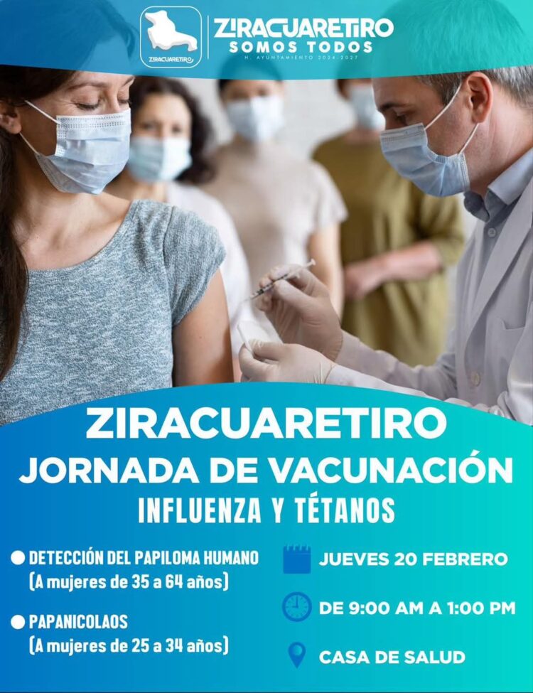 Vacunación gratuita en Ziracuaretiro. Cuida tu salud !!
