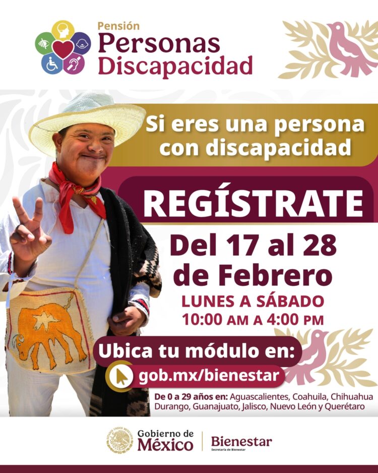 En febrero, Personas con Discapacidad pueden registrarse a la Pensión de Bienestar