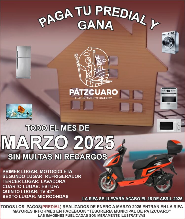 Paga ya tu predial y gana enseres domésticos o una moto !!