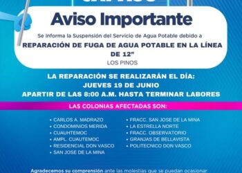 Suspenderá Capasu servicio de agua potable este jueves