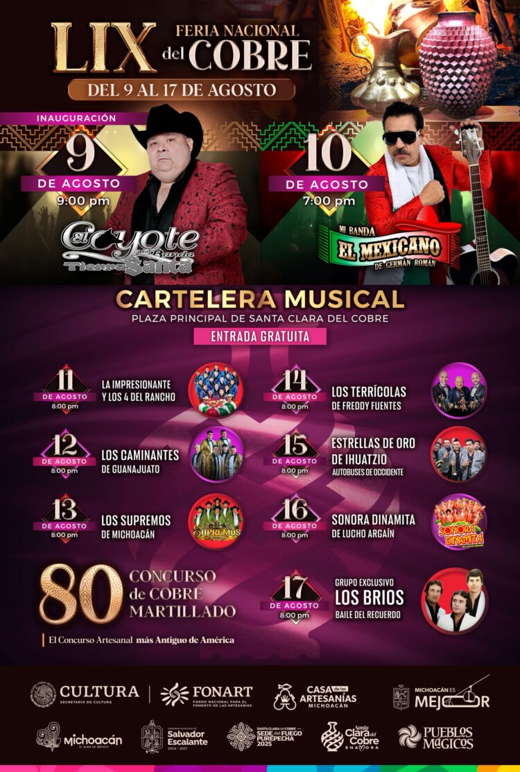 Cartelera Musical de la Feria de Santa Clara del Cobre 2025