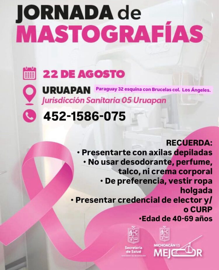 Jornada gratuita de mastografías para detección de cáncer de mama en Uruapan