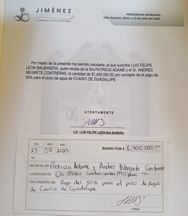 Denuncian en Villa Jiménez cobro irregular de 1.4 millones de pesos para pozo de agua