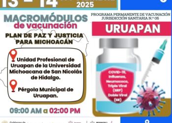 Macromódulos de vacunación este 13 y 14 de noviembre en Uruapan
