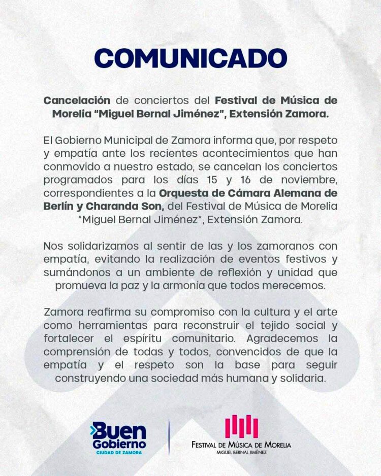 Cancela Zamora Festival de Música por empatía con Uruapan