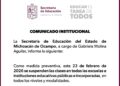 Suspende clases Secretaría de Educación en Michoacán