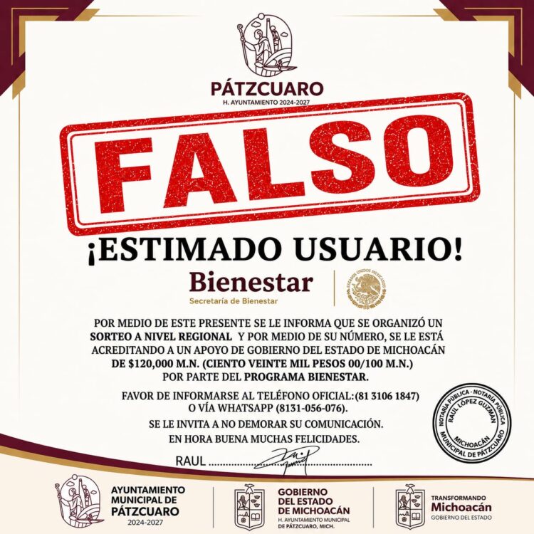Alerta gobierno de Pátzcuaro por posible estafa con documentos falsos